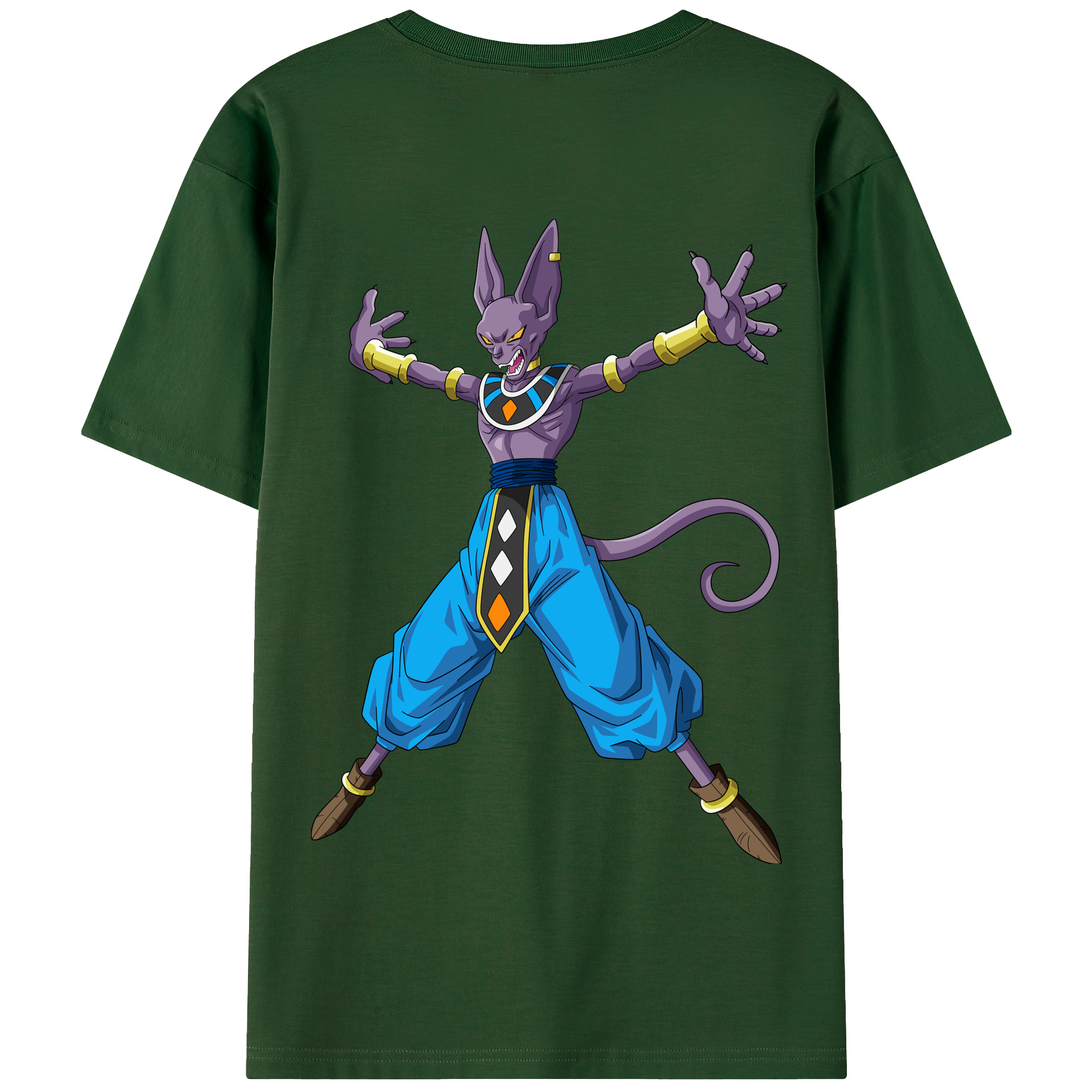 （画像用） ドラゴンボール ビルス 破壊神ビルス DRAGON BALL Beerus Birusu 綿100％半袖Tシャツ（背面プリント）